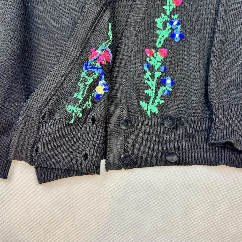 Breckenridge Vintage Black Floral Embroidered Wool Blend Cardigan Sweater Mens M - Picture 4 of 8